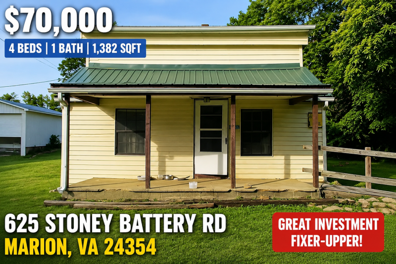 Affordable Fixer-Upper Opportunity in Marion, Virginia – 625 Stoney Battery Rd Listed at $70,000